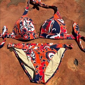 Victoria’s Secret Orange & Navy push up Floral Bikini Set L